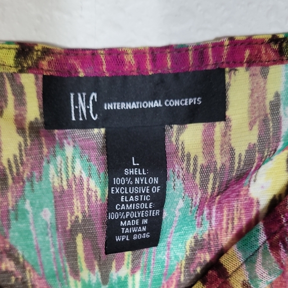 Y2K INC Geometric Peplum Women Top Multicolor Size L Nylon Flutter Sheer Sleeve - Picture 7 of 15